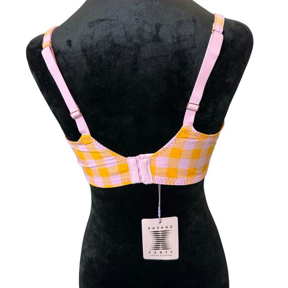 NWT Savage X Fenty Gingham Remix Unlined Plunge Bra 36DD – Orange Pink Plaid - Picture 2 of 7